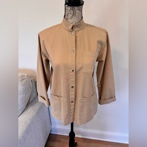 Eileen Fisher Stand Collar Cotton Jacket In tan size petite small
